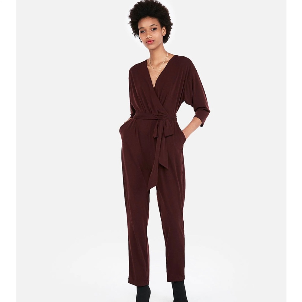 Express Maroon Purple Jumpsuit Tie Waist M
